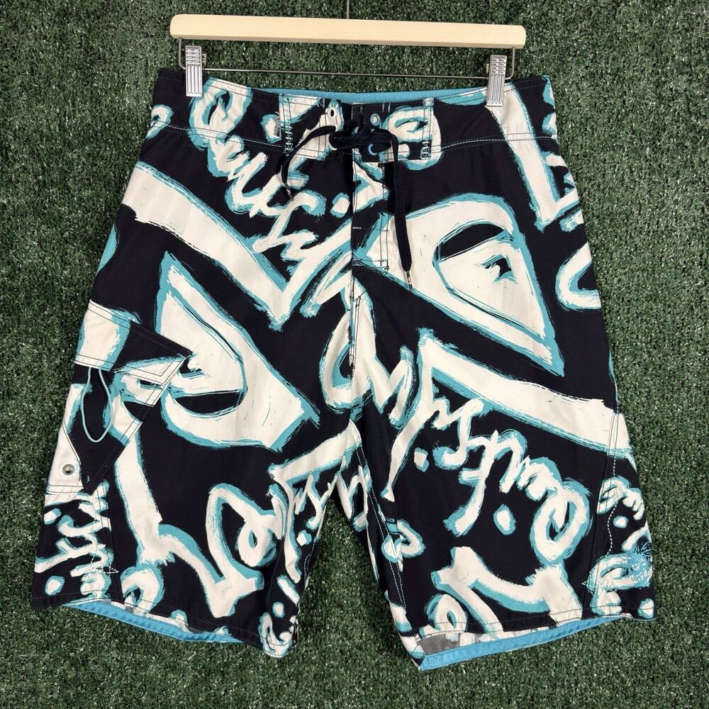 Vintage Quicksilver Boardshorts Mens Size 32 Surf Swim Trunks AOP Y2K Beach